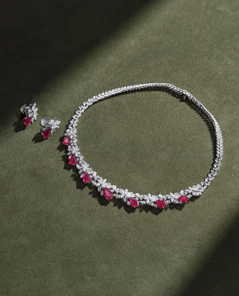 Exclusive Bridal White Gold Diamonds and Ruby Four